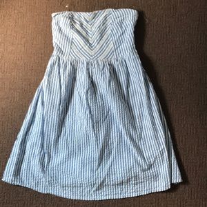 Strapless blue and white dress